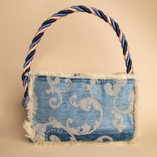 Retro della borsa Federica reverse da donna in cotone e poliestere color azzurro con decorazioni floreali chiare