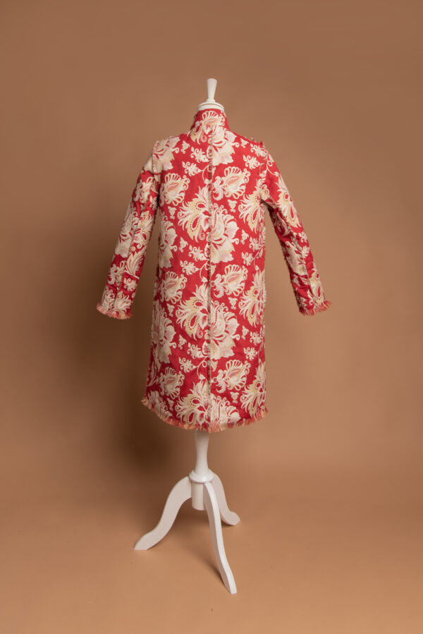 Retro del trench Grazia da donna in cotone e poliestere reverse color rosso con disegno floreale color crema